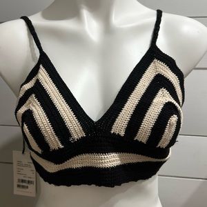 Dorothee Schumacher Sensual Mind Crochet Top Size M Beige Black